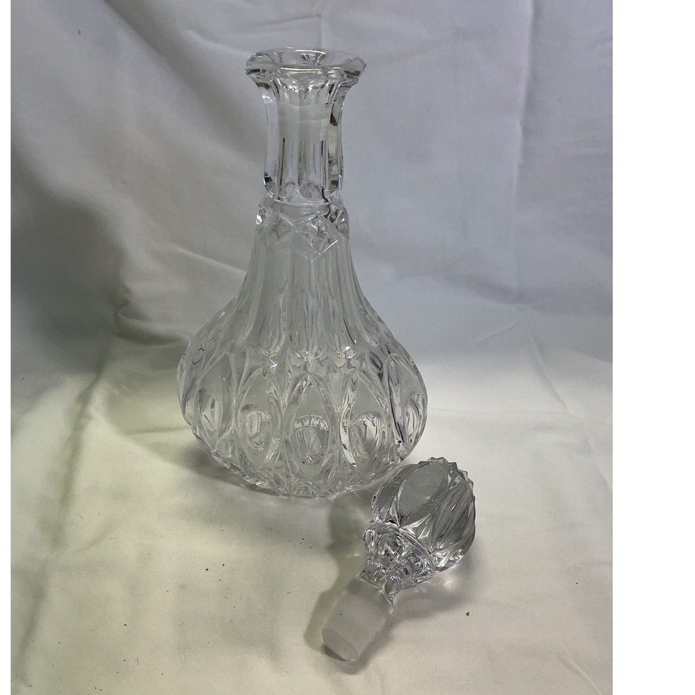 Vintage Cut Glass Crystal Decanter with Stopper Barware 12.5 Inch Clear